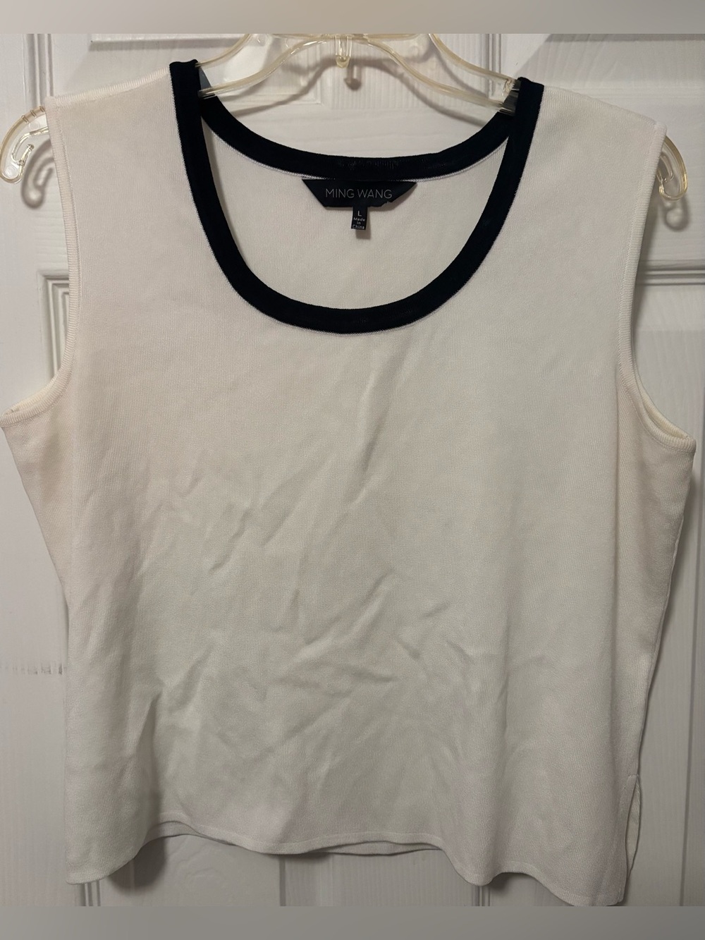 Ming Wang White Tank Top with Black Trim